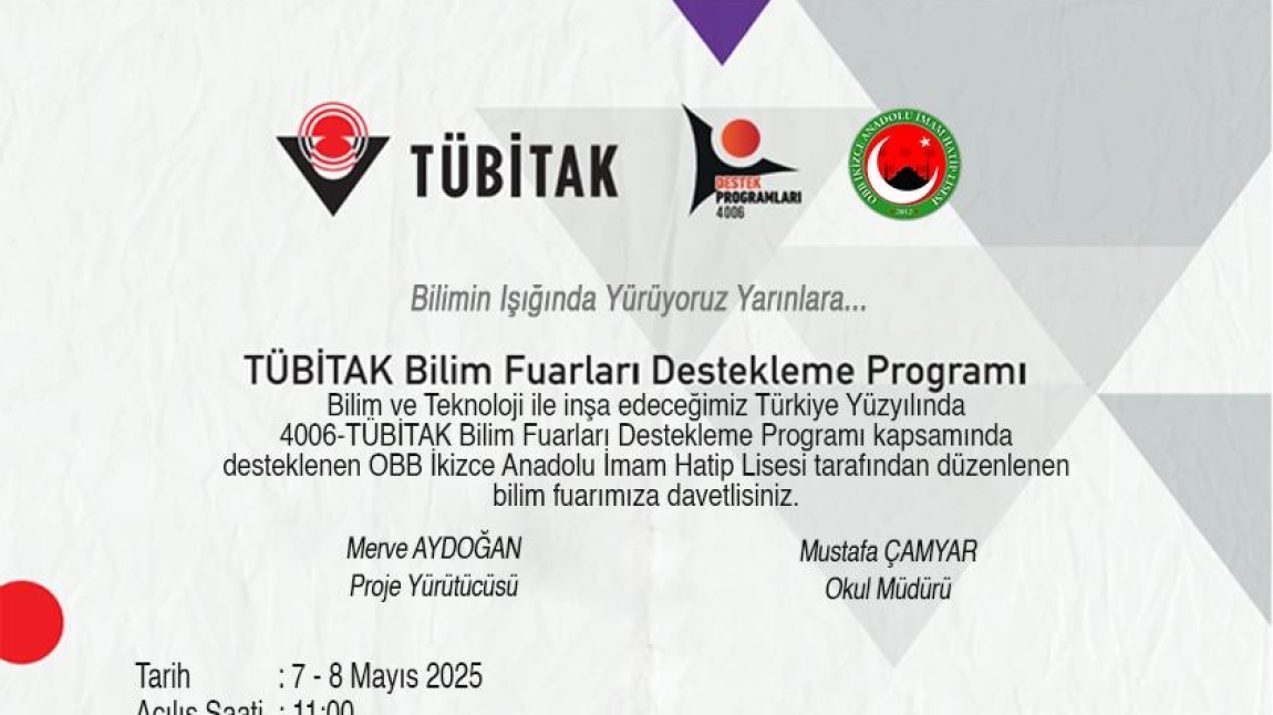  TÜBİTAK 4006 BİLİM FUARI DAVETİYESİ